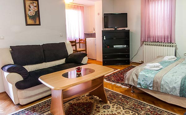 Apartman Kira dnevni boravak sa pogledom na trpezariju, kablovskom tv