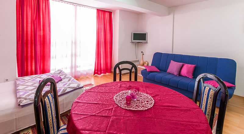 Apartman Tayra, pogled na dnevni boravak sa bračnim krevetom, dodatni kauč na razvlačenje, kablovska tv, besplatan wi-fi